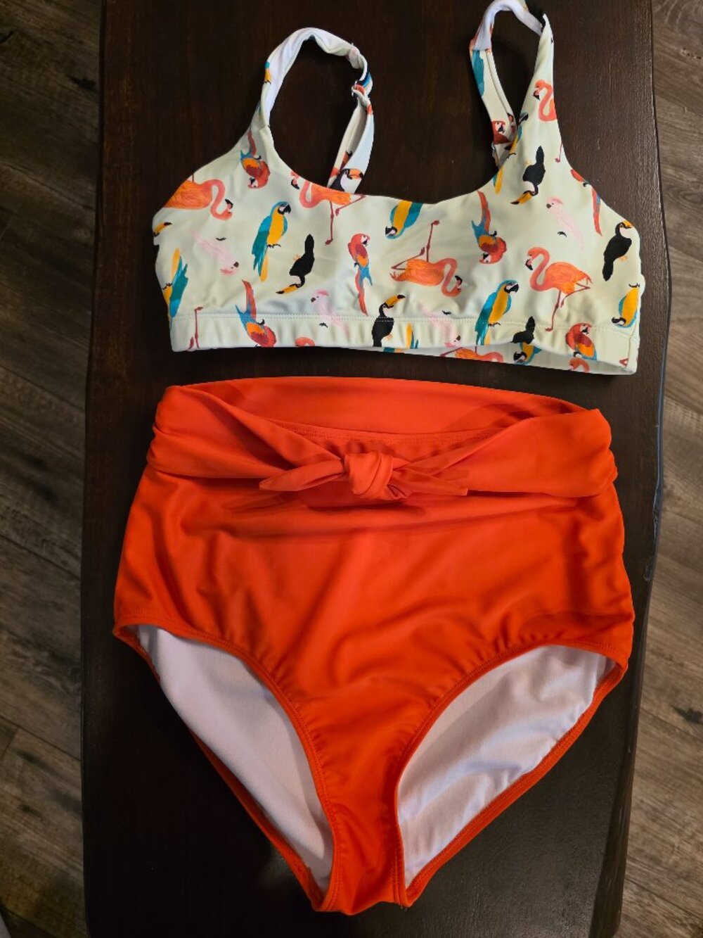 Swimzip Women's Bikini-Tropical Birds & Fiesta Red
